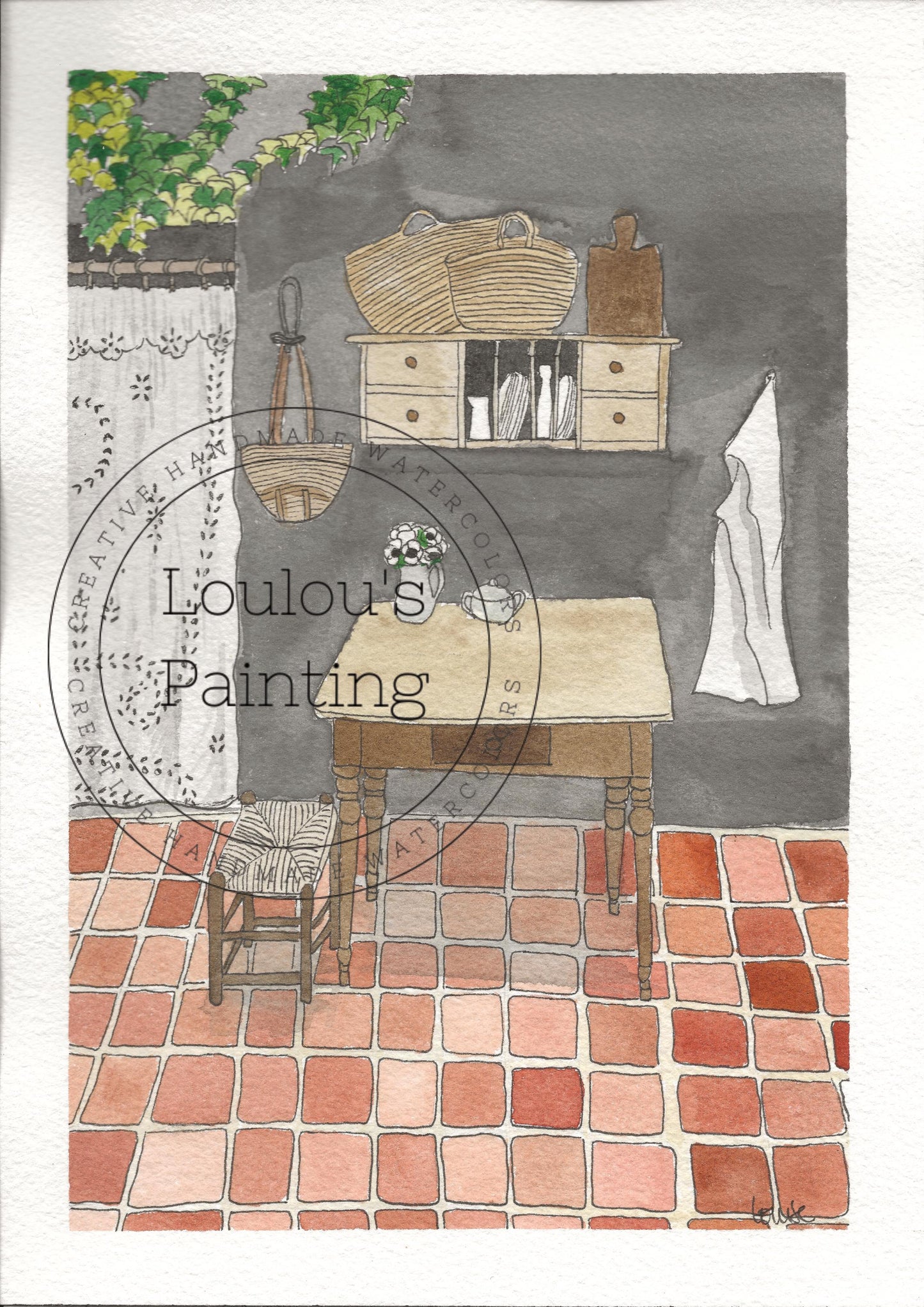 Cour Intérieure d'une maison ancienne 20x26cm